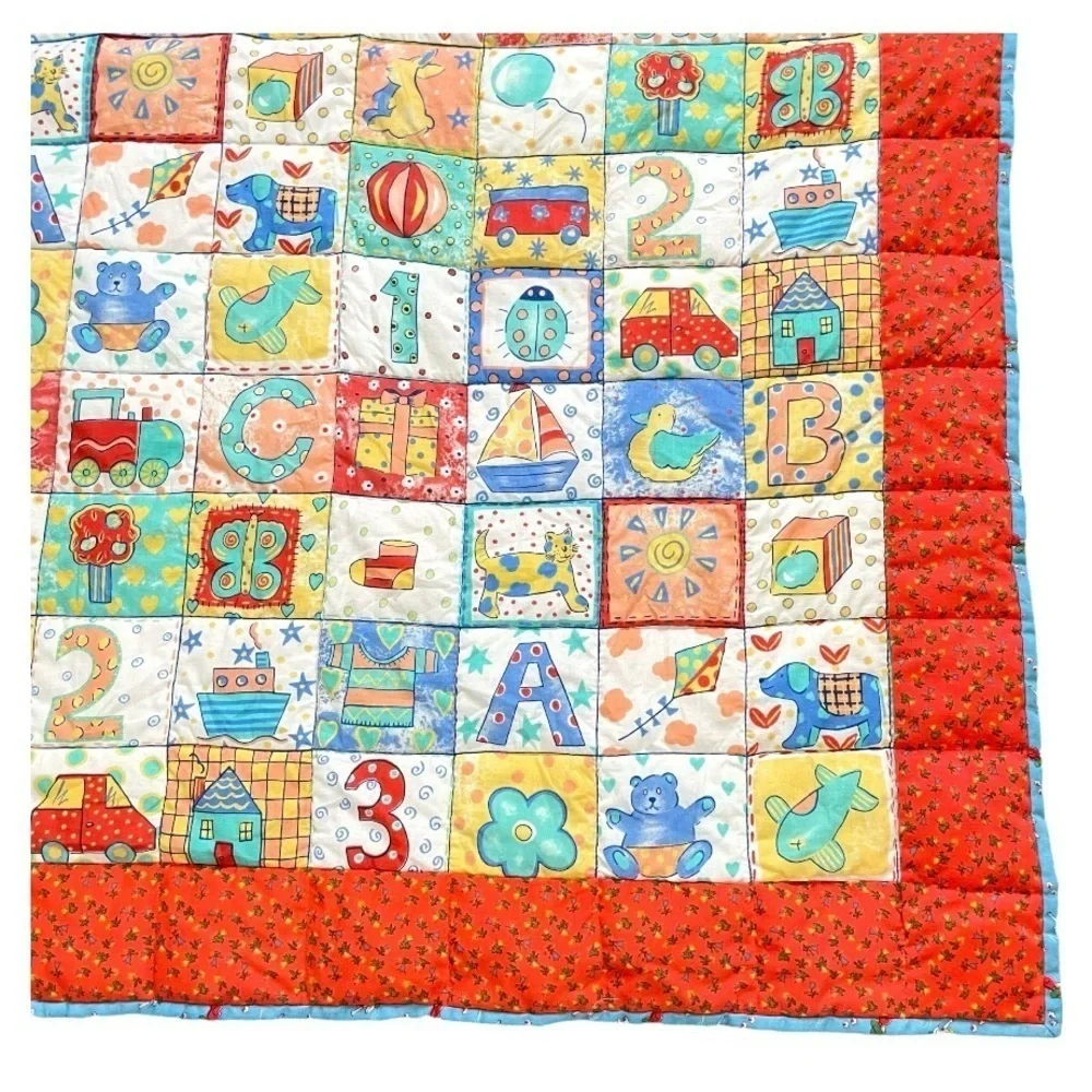 VTG handmade ABC 123 block baby quilt
